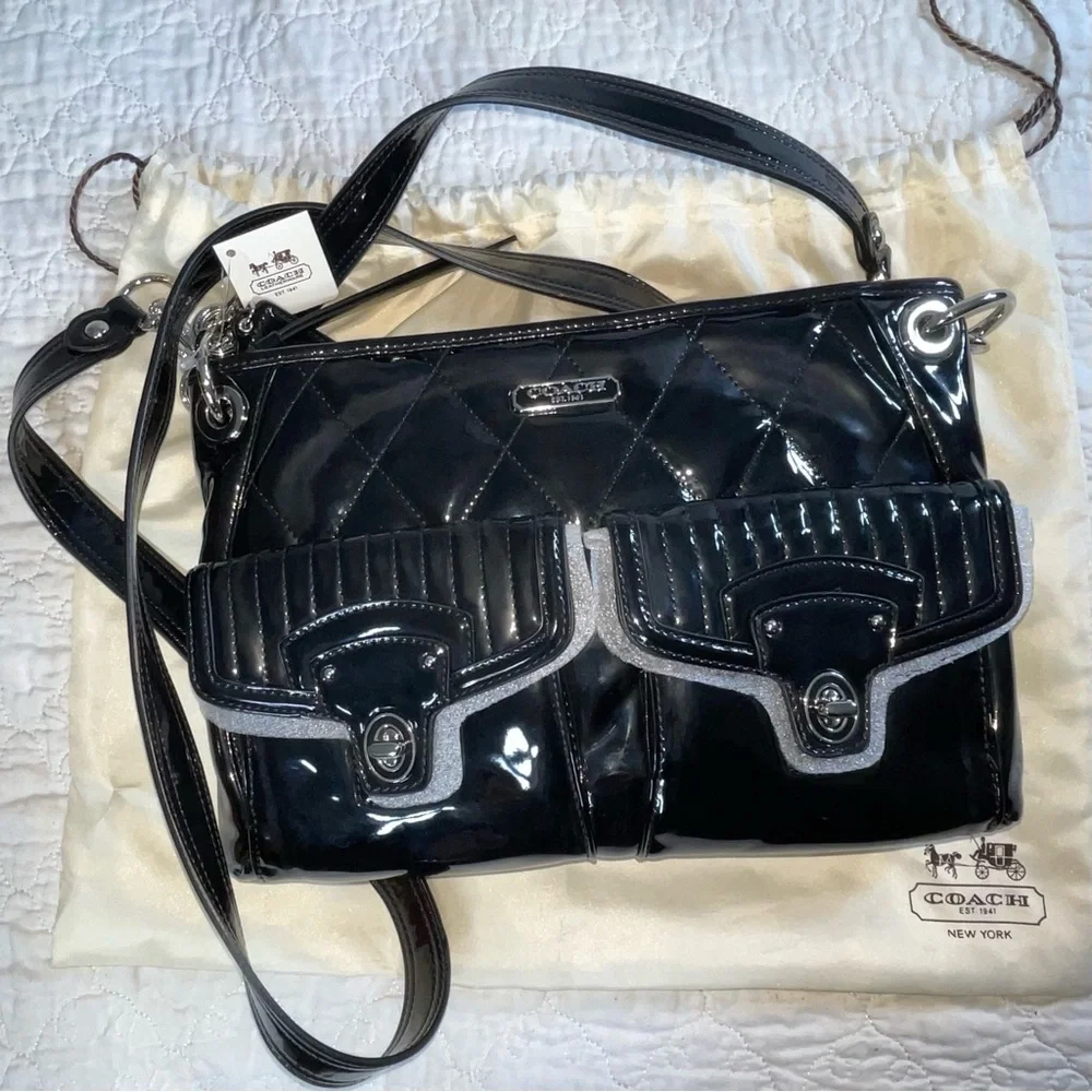 NWT Vintage Patent Coach Poppy Convertible Shoulder Crossbody Bag Purse